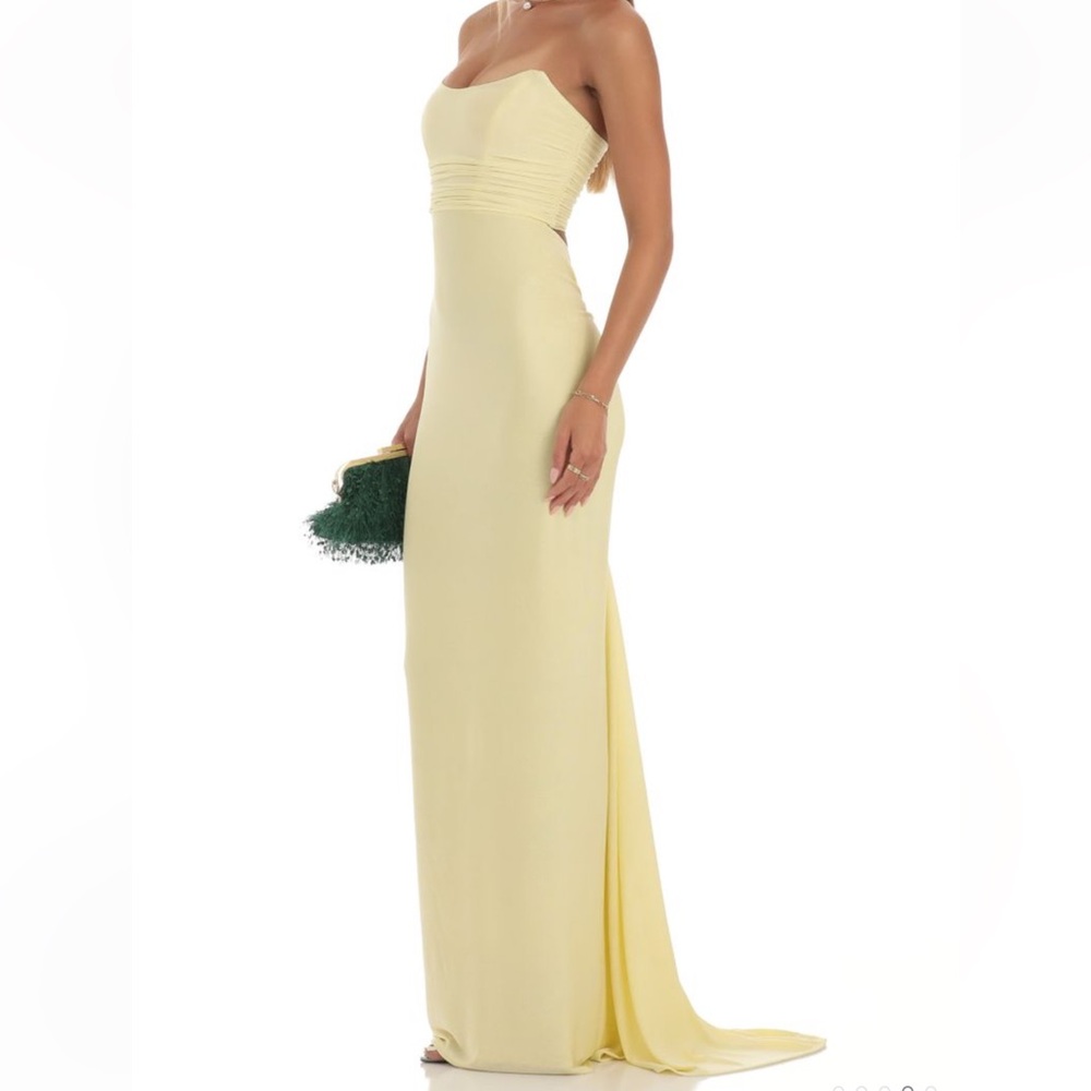 Lucy In the Sky Corset Strapless Maxi Dress in Yellow